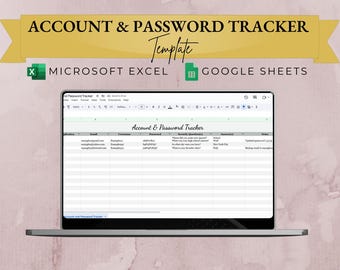 Account & Password Tracker Template | Password Keeper | Google Sheets Template | Microsoft Excel | Account Manager Template