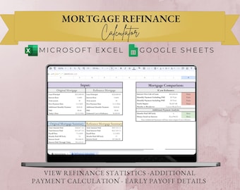 Mortgage Refinance Calculator | Mortgage Comparison | Google Sheets | Microsoft Excel | Loan Amortization | Additional Payments