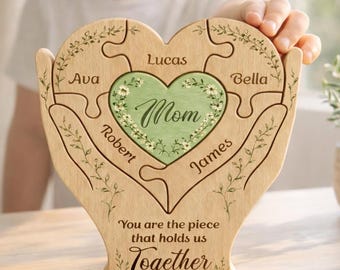 Personalized Mothers Day Wooden Puzzle, You Are The Piece That Holds Us Together Sign, Custom Gift For Mom From Kid, Engraved Family Puzzle