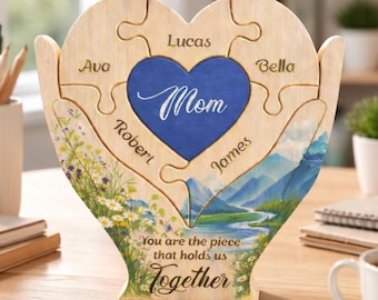Personalized Mom You Are The Piece That Hold Us Together Wooden Family Puzzle, Custom Mothers Day Gift, Mom Birthday Keepsake Desk Decor
