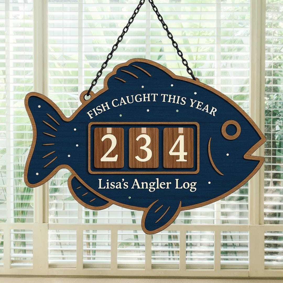 Personalized Fisher Tracker Sign, Fish Caught This Year Counter, Angler ...