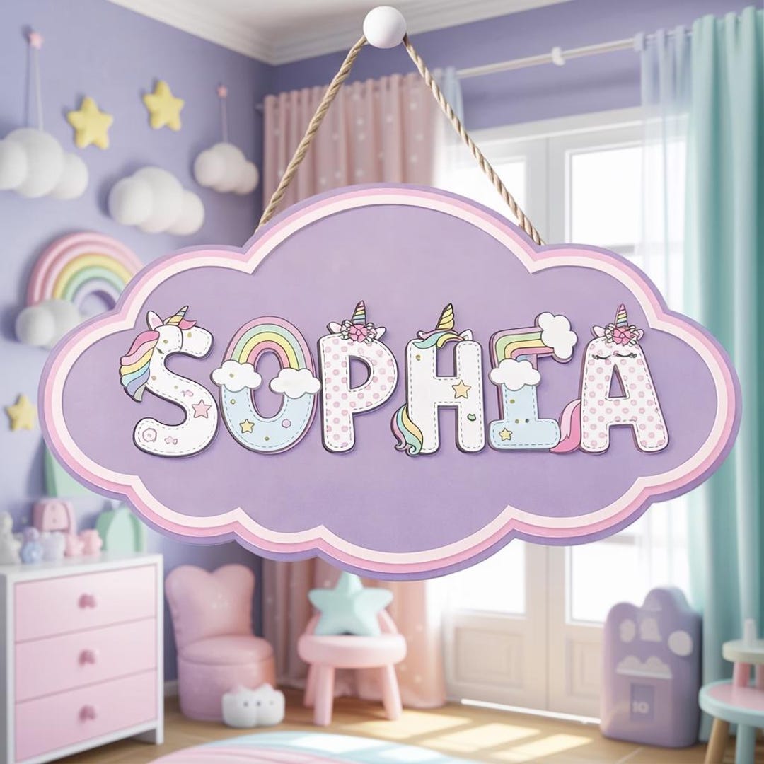 Personalized Cloud Name Sign for Girls | Unicorn Nursery Door Sign ...