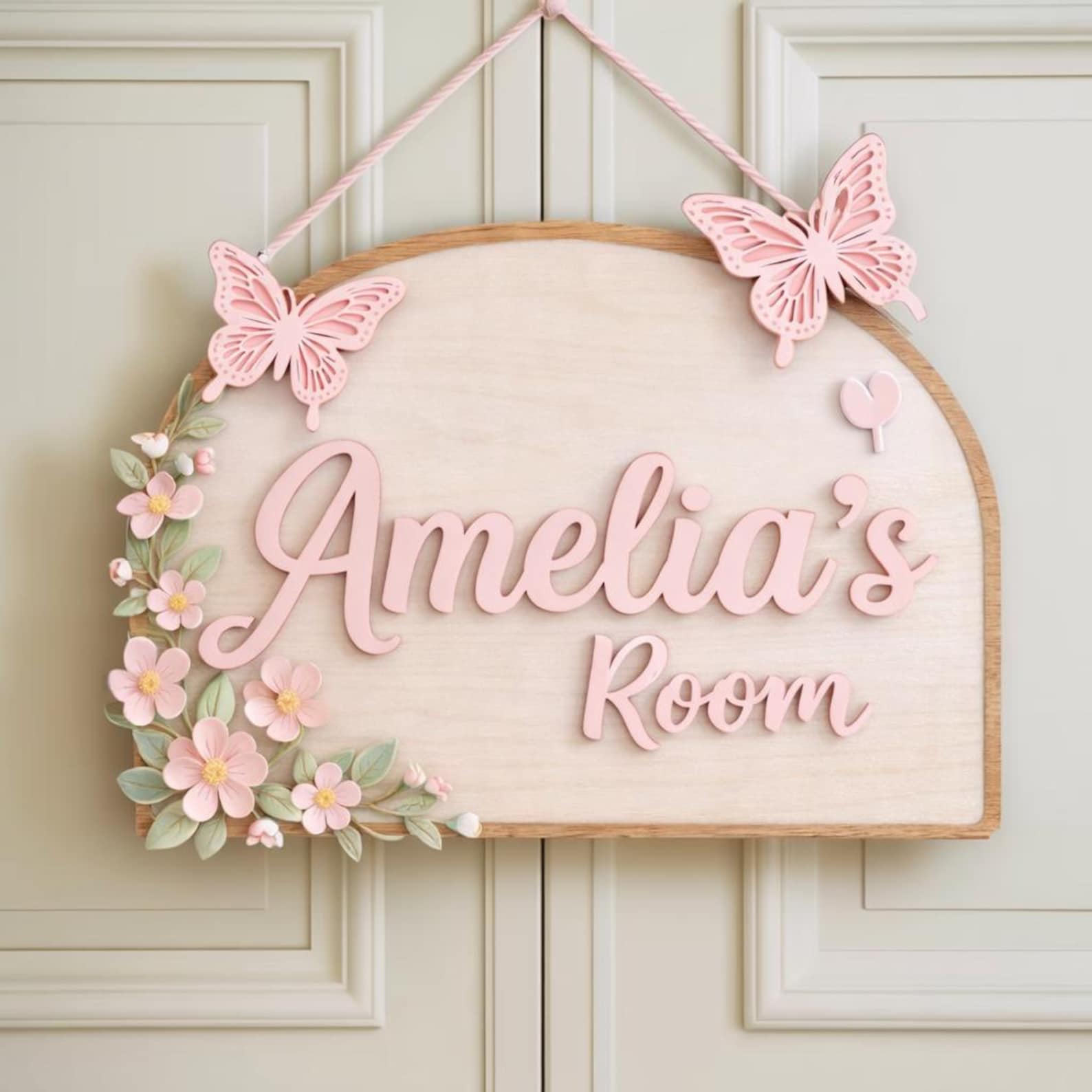 Personalized Girl Room Wooden Door Sign, Custom Nursery Name Sign With ...