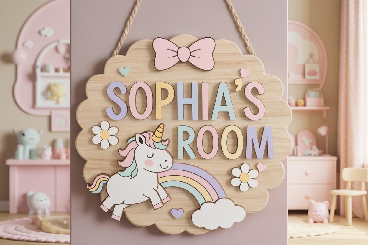 Personalized Baby Girl Room Sign, Unicorn Nursery Door Hanger, Custom ...