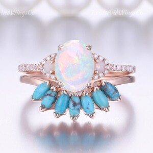 WM & MW Womens Ring Boho Vintage Oval Opal Rings Party Engagement Wedding Band Rings Size 6/7/8/9/10