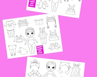 Paquete de páginas para colorear de muñecas de papel, actividad de manualidades (PDF)
