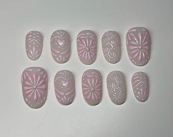 3D Talavera Press On Nails: Mexican Tile, Cinco De Mayo