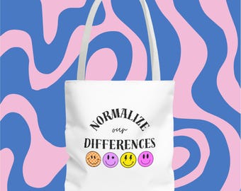 Inclusive "Normalize Our Differences" Tote Bag: Neurodiversity Pride
