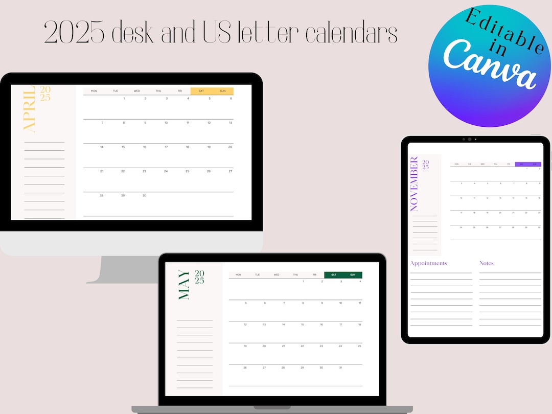 2025 Minimalist Printable Desk Calendar | Digital Download A3 & A4 ...