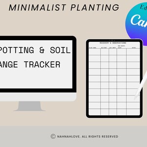 Registro de trasplante y cambios de suelo • Registro imprimible de cuidado de plantas • Diario de mantenimiento de plantas de interior • Descarga digital • PDF tamaño carta A4 con guía gratuita