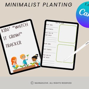Rastreador de plantas para niños • Imprimible divertido y fácil para jóvenes jardineros • Registro minimalista del cuidado de las plantas • Descarga digital • PDF en tamaño A4 y carta de EE. UU. con guía gratuita