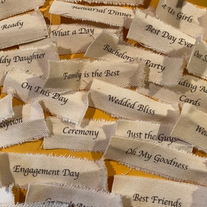 50 Wedding, Engagement, Bridal Shower Theme Fabric Words, Phrases, Labels Distressed. Journal Ephemera, Card Making, Scrapbooking. image 1