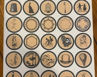 30 Vintage Sticker Images - Printed on Kraft Sticker Paper