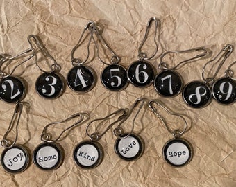 Glass Domed Pendant Numbers Journal Embellishment, Decorative Charms