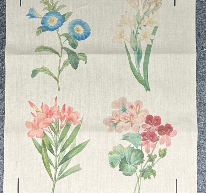 4 Floral Images printed on cotton fabric, ready to add to your creations. image 1