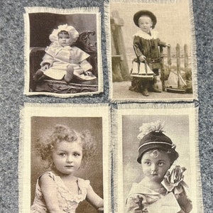 9 Vintage Children Images - printed on cotton fabric, ready to add to your creations.