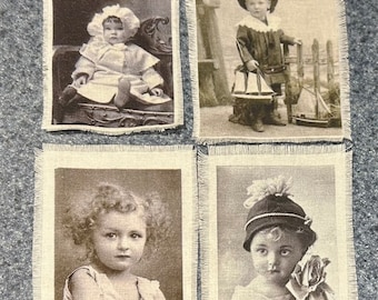 9 Vintage Children Images - printed on cotton fabric, ready to add to your creations.