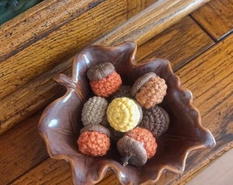 Crocheted Acorns - using real acorn caps