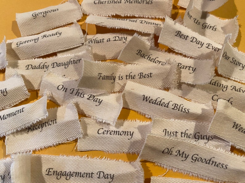 50 Wedding, Engagement, Bridal Shower Theme Fabric Words, Phrases, Labels Distressed. Journal Ephemera, Card Making, Scrapbooking. image 3