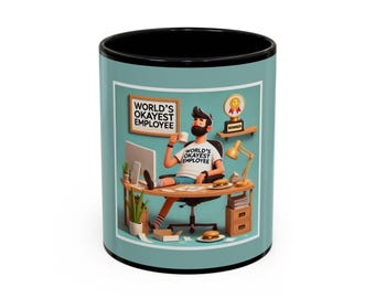 Humorous Coffee Mug for Office Workers, Employee Gift, World's Okayest Employee Mug, Fun Desk Decor, Motivational Office Mug, Secret Santa