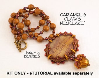 KIT ONLY Caramel's Claws Necklace, Honey and Berries color with Sunset Mookaite