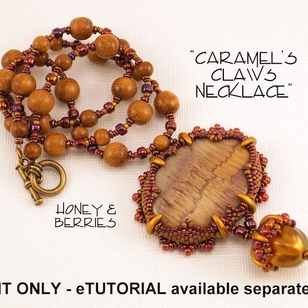 KIT ONLY Caramel's Claws Necklace, Honey and Berries color with Sunset Mookaite