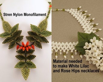 Línea de pesca de prueba Stren 50#, 2 yardas: suficiente para 12 collares de lilas blancas o 6 de escaramujos.