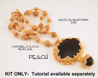 KIT ONLY Caramel's Claws Necklace, PEACH color with Matte Onyx Beading Advanced