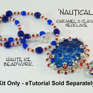 KIT ONLY Caramel's Claws Necklace, Nautical Red, White and Blue colors with Dyed Composite Jasper for Advanced Beading