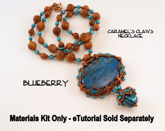 KIT ONLY Caramel's Claws Necklace, BLUEBERRY color with Blue Crazy Lace Agate Beading Advanced