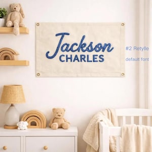 Bandera personalizada bordada con el nombre del bebé: banderín de lona, decoración de pared estilo boho para la habitación del bebé.