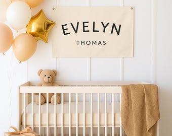 Personalized Baby Name Pennant: Handmade Canvas Nursery Decor