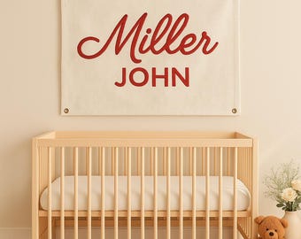 Custom Embroidered Baby Name Banner: Boho Canvas Nursery Decor