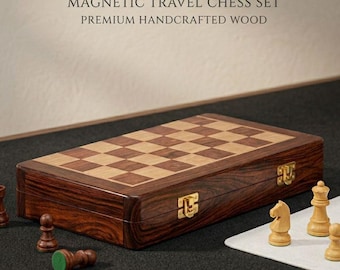 Personalised Magnetic Wooden Chess Set | Foldable Travel Board with Storage | Magnetic Pieces | Birthday Gift