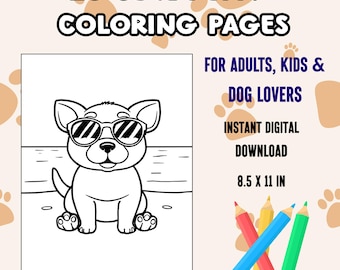 Cute Puppy Coloring Pages, Relaxation Coloring Pages, Dogs Coloring Pages for Adults, Printable Coloring Pages for Kids