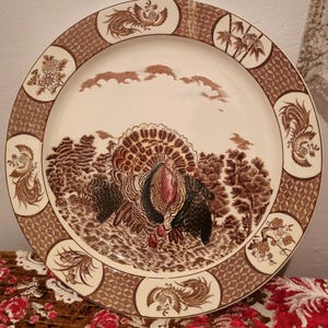 Rare Mid-Century Moroccan Taous Platter - Sepia Peacock Motif - Boho Home Accent