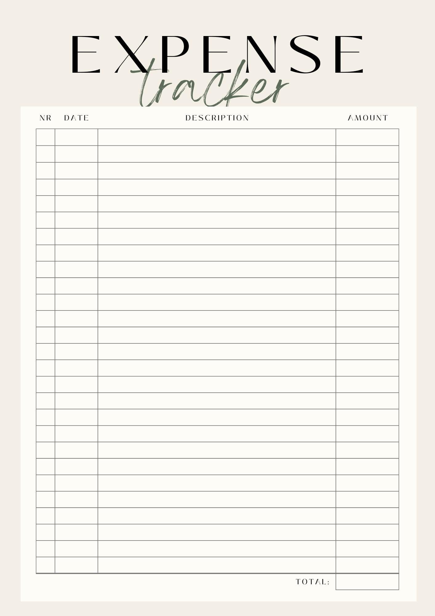 Minimalist Expense Tracker Printable | Monthly Budget Organizer