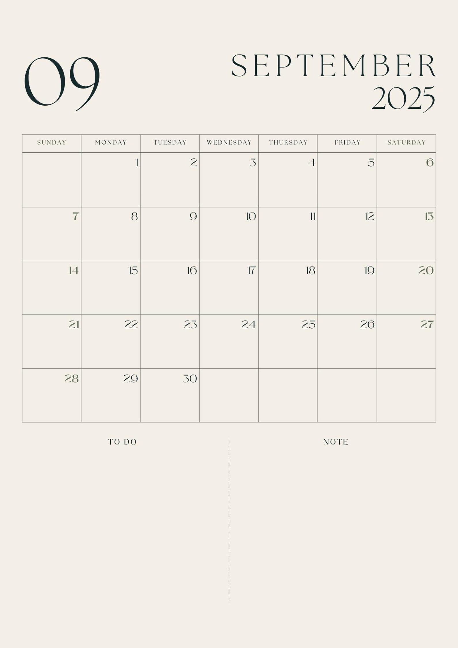 2025 Monthly Calendar Printable Year Planner Minimalist Monthly Layout Instant Download A4