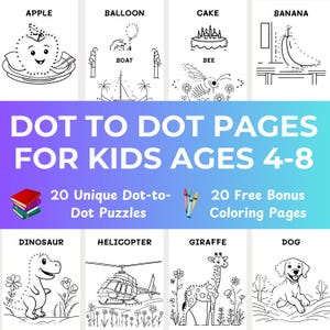 Dot to Dot Pages for Kids Ages 4-8, Fun Connect the Dots Activities, Printable Learning Pages for Preschool and Early Grades - Easy Version