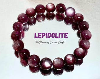 ONLY ONE! Genuine Lepidolite Bracelet | 9mm Stretch Beaded Gemstone Bracelet | Heart, Brow Chakra