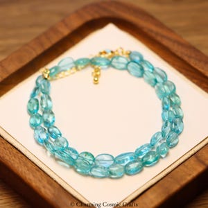 AAAA Genuine Blue Apatite 16 Inches Necklace | 6mm Beaded Blue Apatite Oval Shape Beaded Clasp Necklace | Gift for Her | 14K Gold Plated