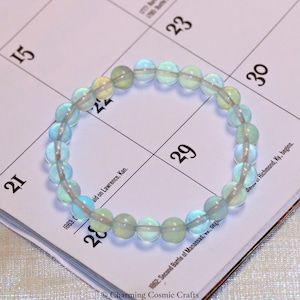 AAA Genuine Blue Aquamarine Bracelet | 7mm Stretch Natural Aquamarine Round Beaded Gemstone Bracelet | March Birthstone