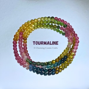 Natural Rainbow Tourmaline Bracelet | Multi-color Genuine Tourmaline | 4mm Multi-Wrap Beaded Gemstone Bracelet | Gift for Her