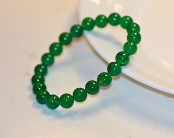 Natürliches grünes Achat Armband | 10 mm Grüner Achat Dehnbar Perlen Edelstein Armband | Geschenk für Mama