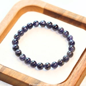 AAA Genuine 7mm Iolite Bracelet | Natural 7mm Iolite Stretch Round Beaded Gemstone Bracelet | Gift for Her | Healing Gemstone Bracelet