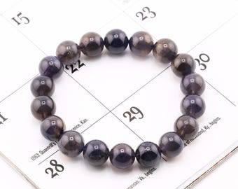 Pulseira de contas de iolita genuína AAA+ de 10 mm