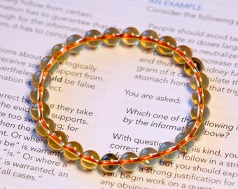 AAAA Unheated Untreated Genuine Citrine Beaded Bracelet | Brazilian Gold Citrine Bracelet | 7mm Stretch Round Beaded Citrine Bracelet