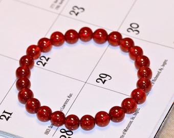 AAA Genuine Hessonite Garnet Gemstone Bracelet, 7mm Stretch Hessonite Garnet Beaded Bracelet, gift for mom