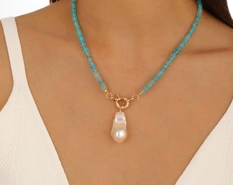Perlen Blau Apatit Verschluss Halskette von Charming Cosmic Crafts • Apatit Edelstein Kettenhalskette • Perfekt für Charm Schmuck • Geschenk Freundin