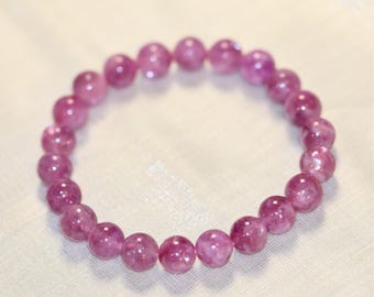 RARE! Pink Lepidolite Bracelet | Natural Mica Bracelet | 6.5mm Stretchable Beaded Gemstone Bracelet | Healing Gemstone Bracelet